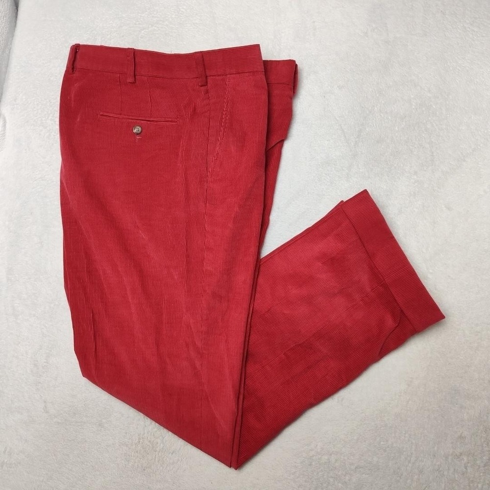 Paul Stuart Pants Mens 40x32 Red Corduroy Flat Cuffed‎ Classic Dress Slacks USA